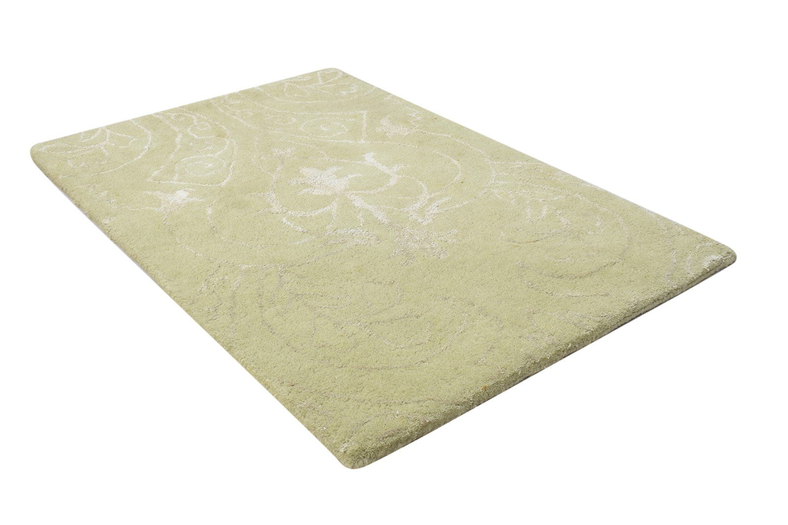 2X3 Rug Wool / Silk Green Modern Hand Tufted Scandinavian Abstract Small Carpet 7864172085397