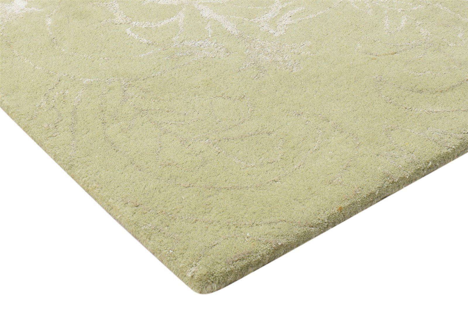 2X3 Rug Wool / Silk Green Modern Hand Tufted Scandinavian Abstract Small Carpet 7864172085397