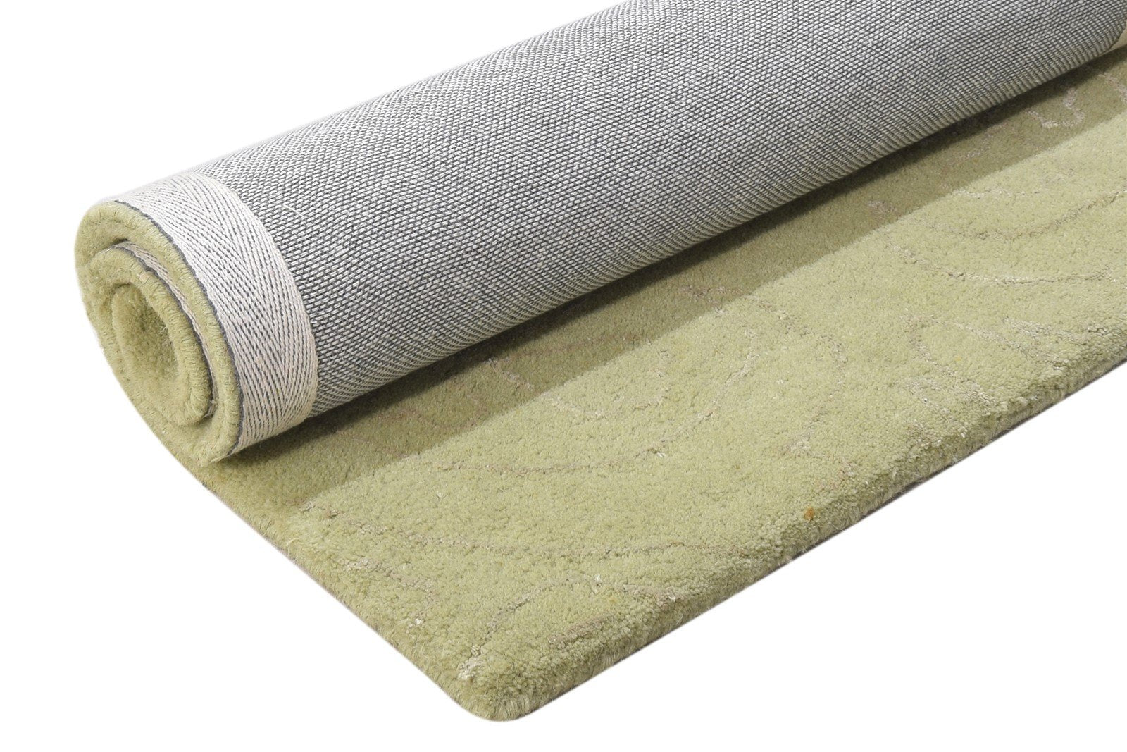 2X3 Rug Wool / Silk Green Modern Hand Tufted Scandinavian Abstract Small Carpet 7864172085397