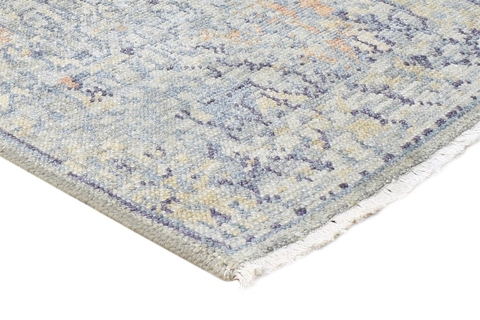 2X3 Rug Wool Silk Grey Modern Hand Knotted Heriz-Indian Abstract Small Carpet 7865143951509