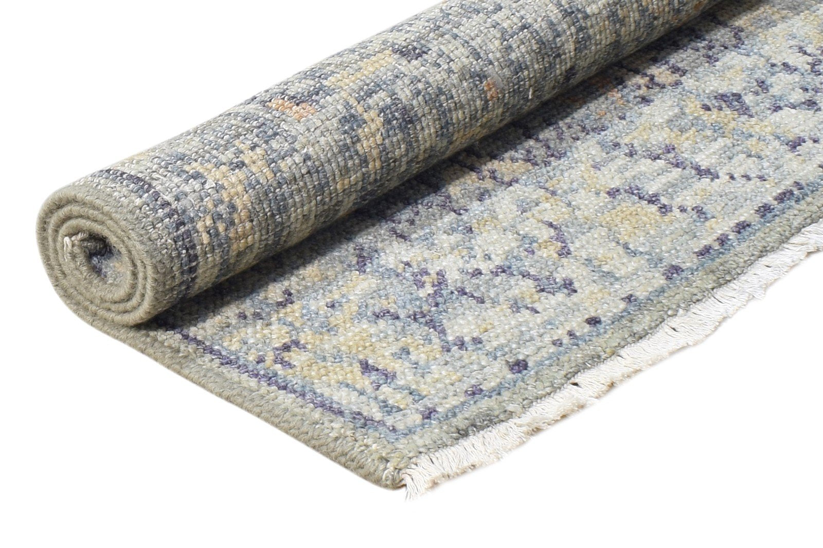 2X3 Rug Wool Silk Grey Modern Hand Knotted Heriz-Indian Abstract Small Carpet 7865143951509