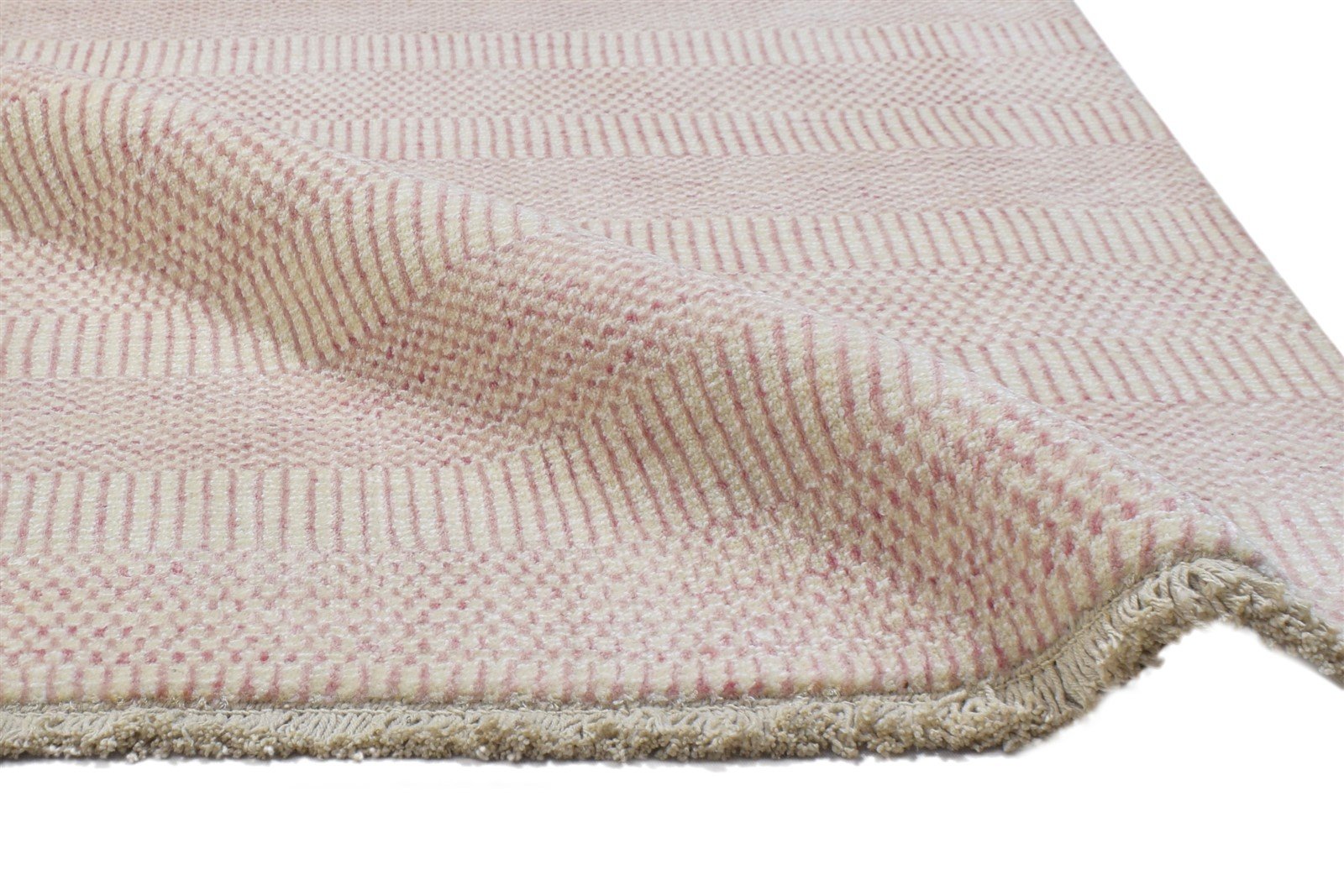 2X3 Rug Wool / Silk Pink Modern Hand Knotted Scandinavian Grass Trellis Small 7864198758549