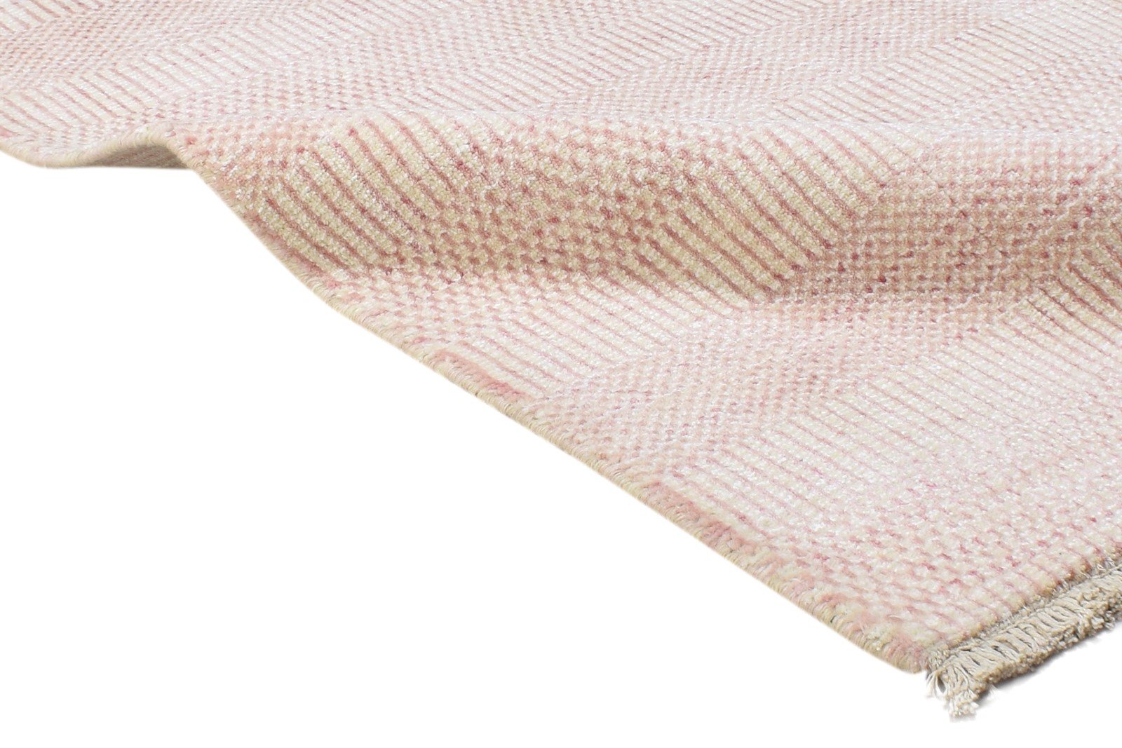 2X3 Rug Wool / Silk Pink Modern Hand Knotted Scandinavian Grass Trellis Small 7864198758549
