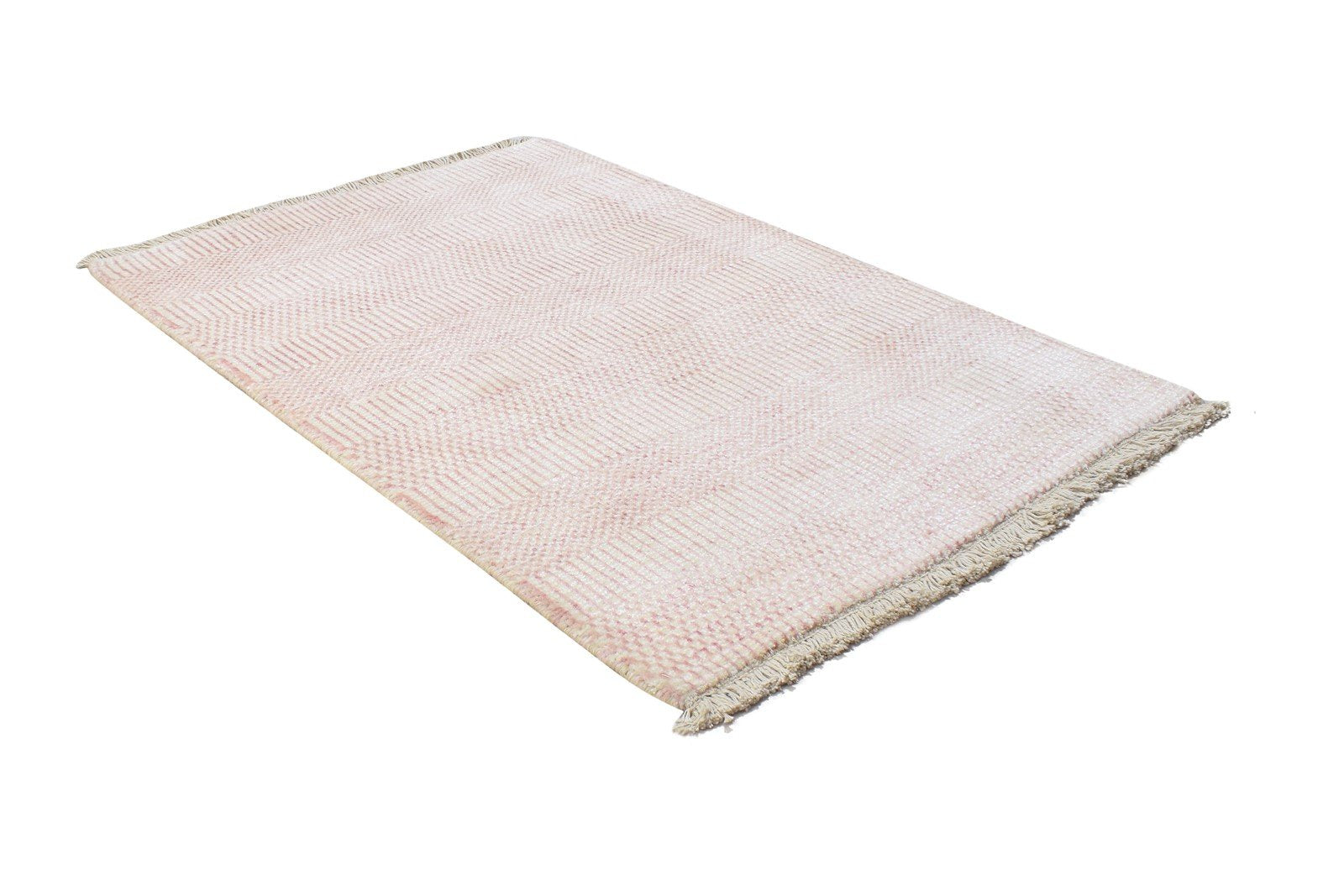 2X3 Rug Wool / Silk Pink Modern Hand Knotted Scandinavian Grass Trellis Small 7864198758549