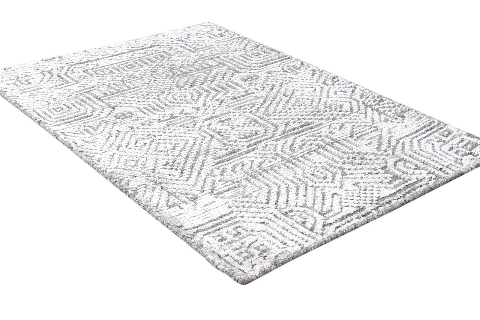 2X3 Rug Wool / Silk Silver Modern Hand Knotted Scandinavian Nordic Small Carpet 7865123242133