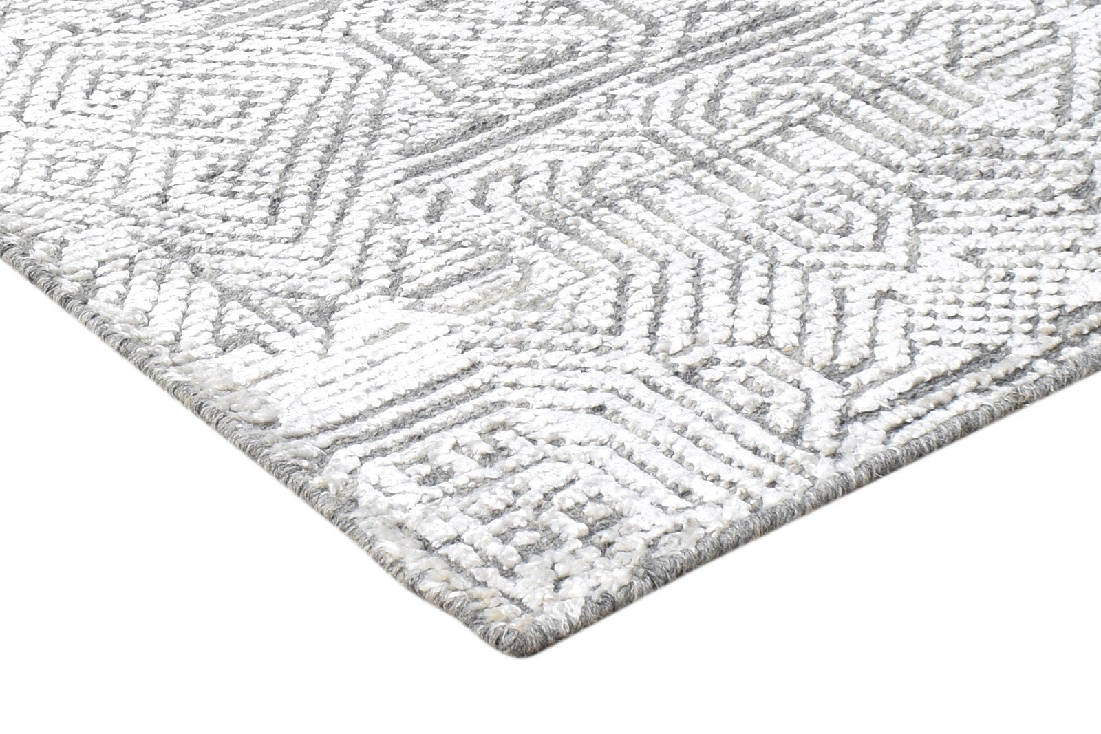 2X3 Rug Wool / Silk Silver Modern Hand Knotted Scandinavian Nordic Small Carpet 7865123242133