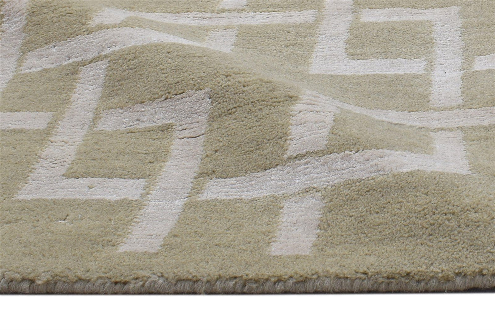 2X4 Rug Wool Silk Beige Modern Jacquard Loom Scandinavian Geometric Small 7864148459669