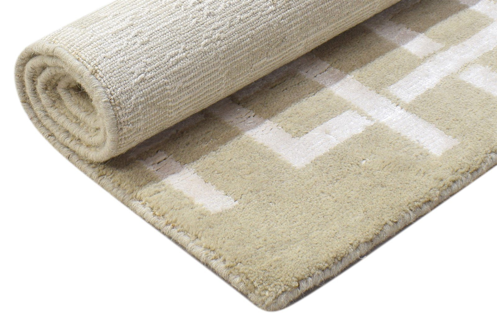 2X4 Rug Wool Silk Beige Modern Jacquard Loom Scandinavian Geometric Small 7864148459669