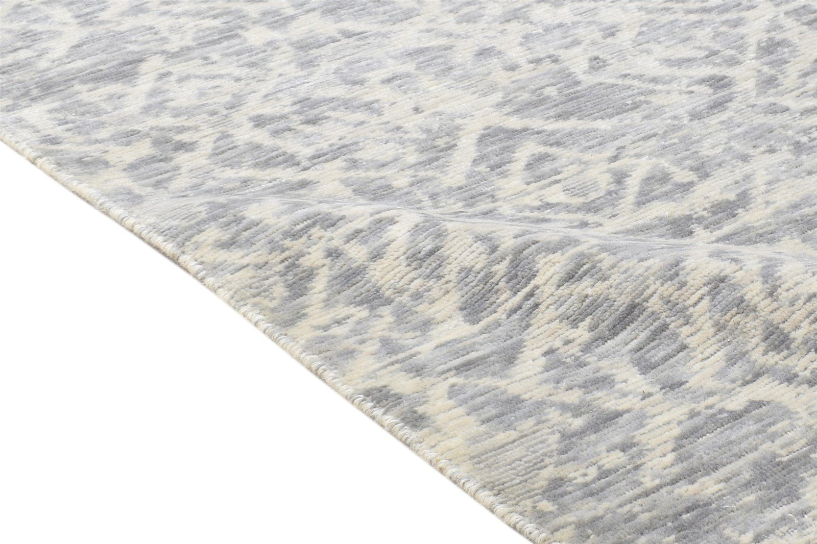 Marcy 2X8 Rug Wool Silk Grey Modern Jacquard Loom Scandinavian Floral Runner 7864146198677