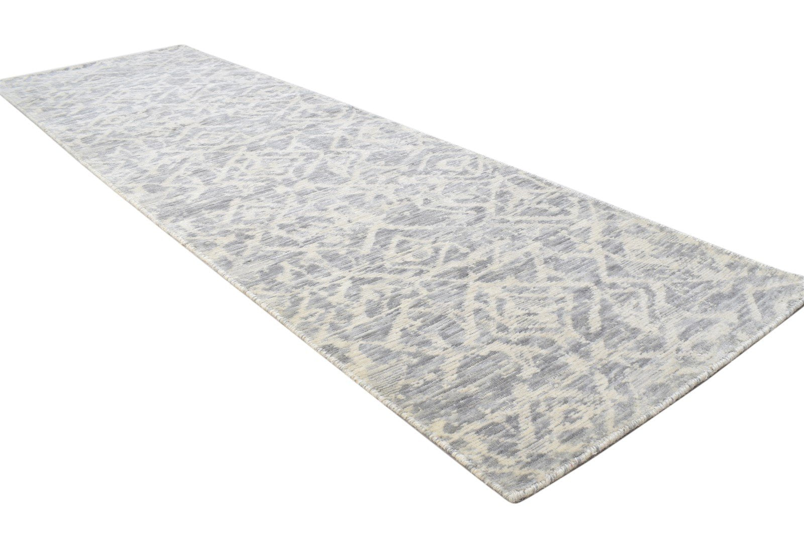 Marcy 2X8 Rug Wool Silk Grey Modern Jacquard Loom Scandinavian Floral Runner 7864146198677