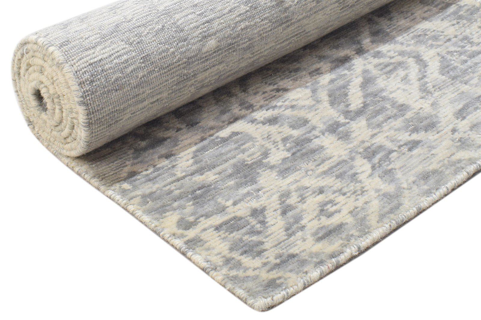 Marcy 2X8 Rug Wool Silk Grey Modern Jacquard Loom Scandinavian Floral Runner 7864146198677