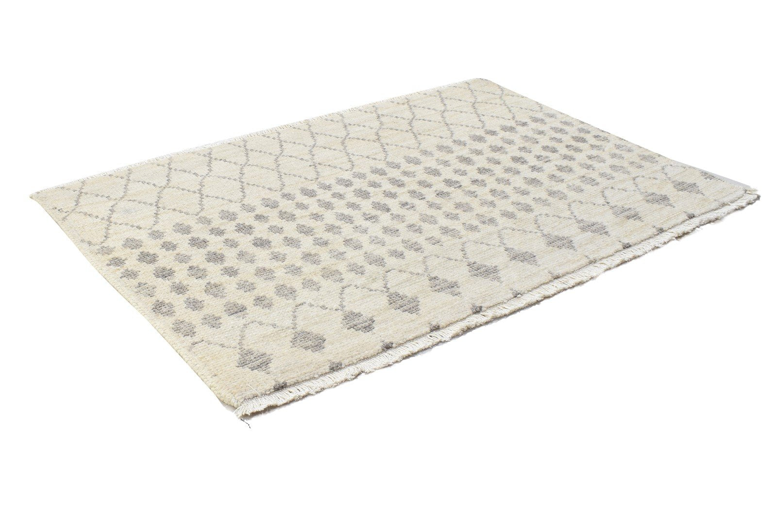 3' X 2' Rug Wool Ivory Modern Hand Knotted Scandinavian Trellis Small Carpet 7864122376341
