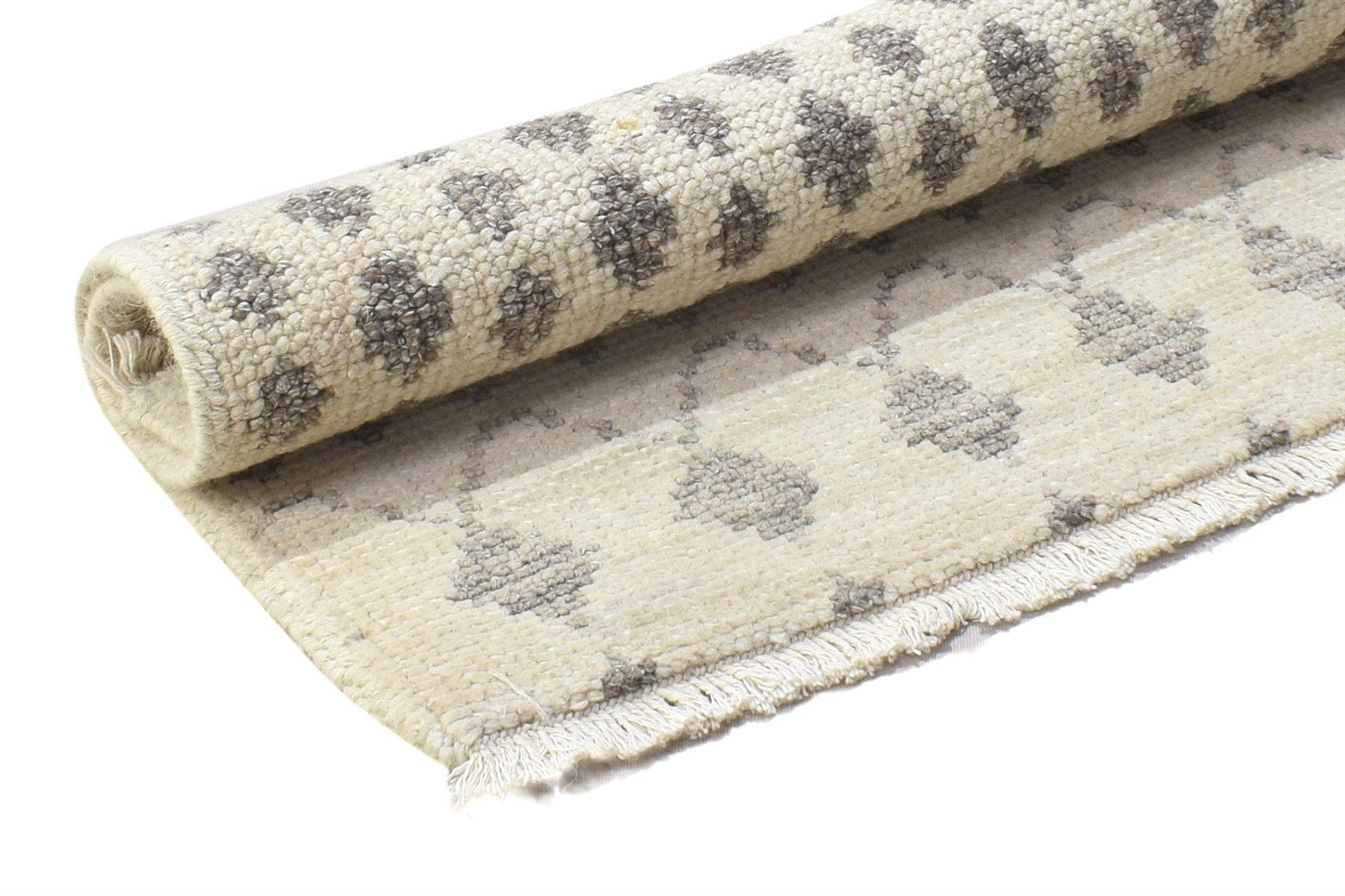 3' X 2' Rug Wool Ivory Modern Hand Knotted Scandinavian Trellis Small Carpet 7864122376341