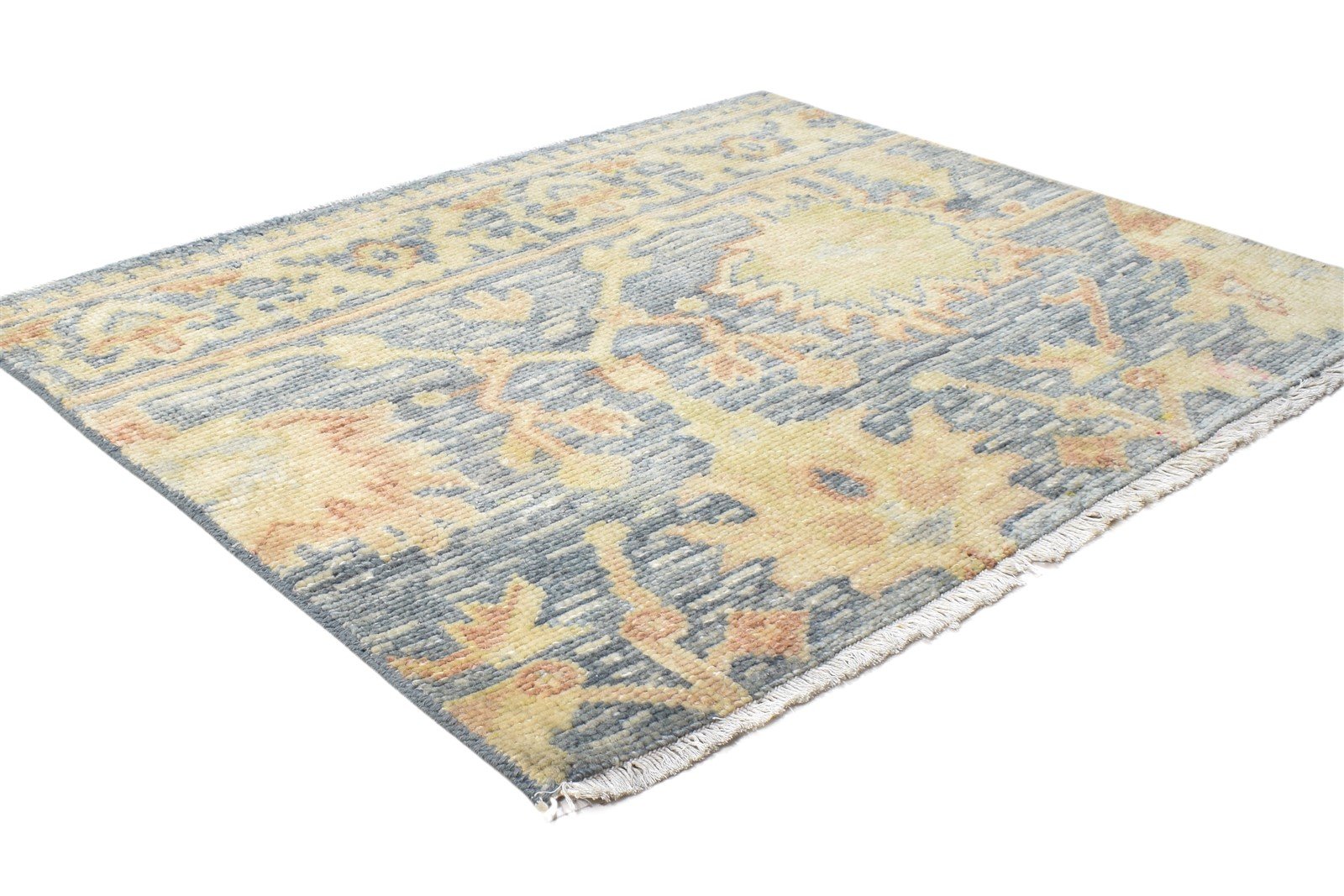 3' X 3' Rug Wool Blue Persian Hand Knotted Oushak Oriental Room Size Carpet 7864924471445
