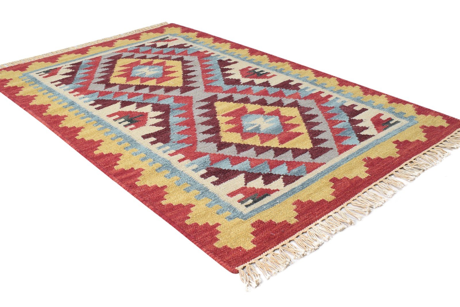 3' X 4' Rug Wool Red Southwestern Dhurrie American Tribal Small Carpet 7865081364629