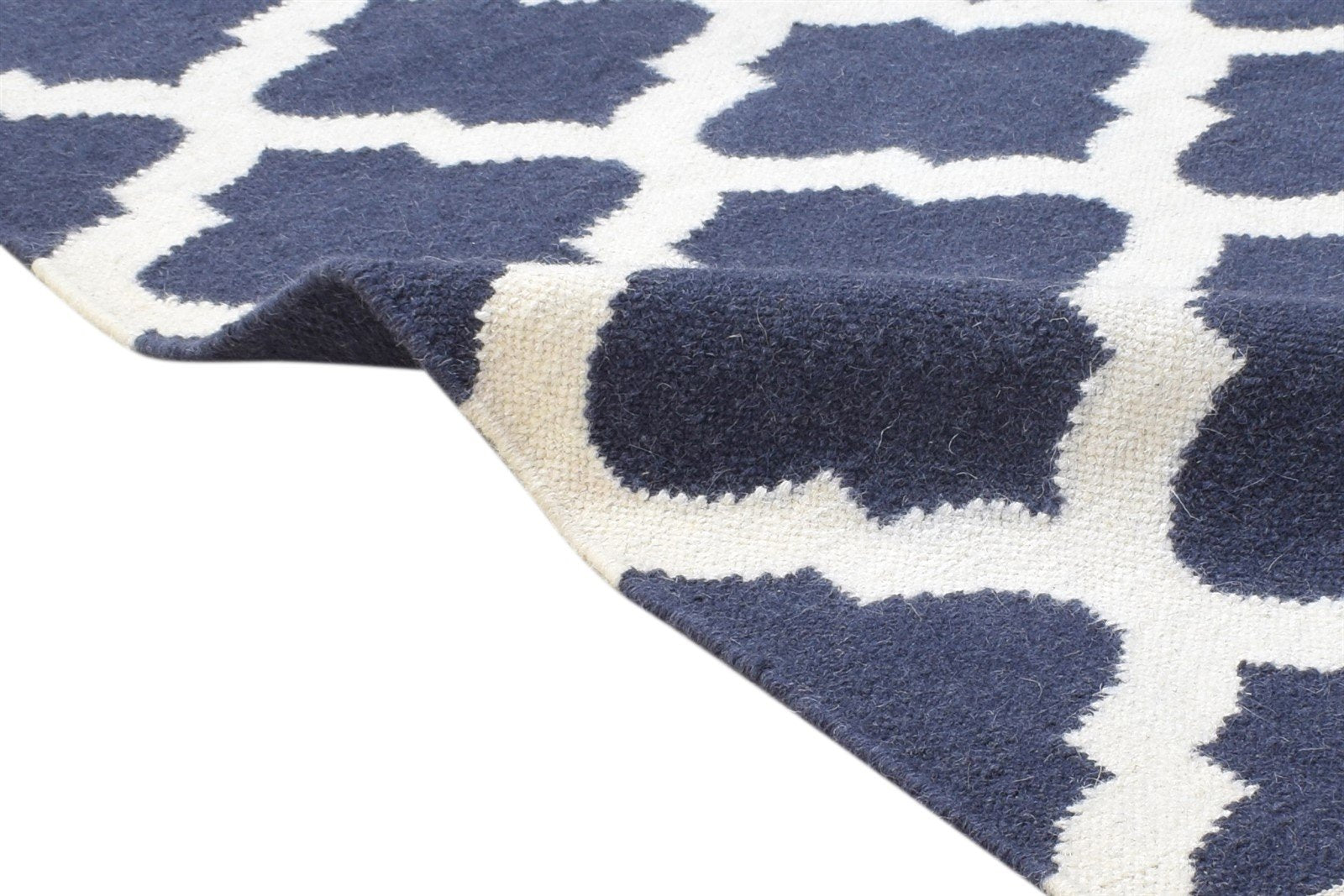 3' X 5' Rug Wool Blue Modern Dhurrie Moroccan Scroll Tile Small Carpet 7865122226325