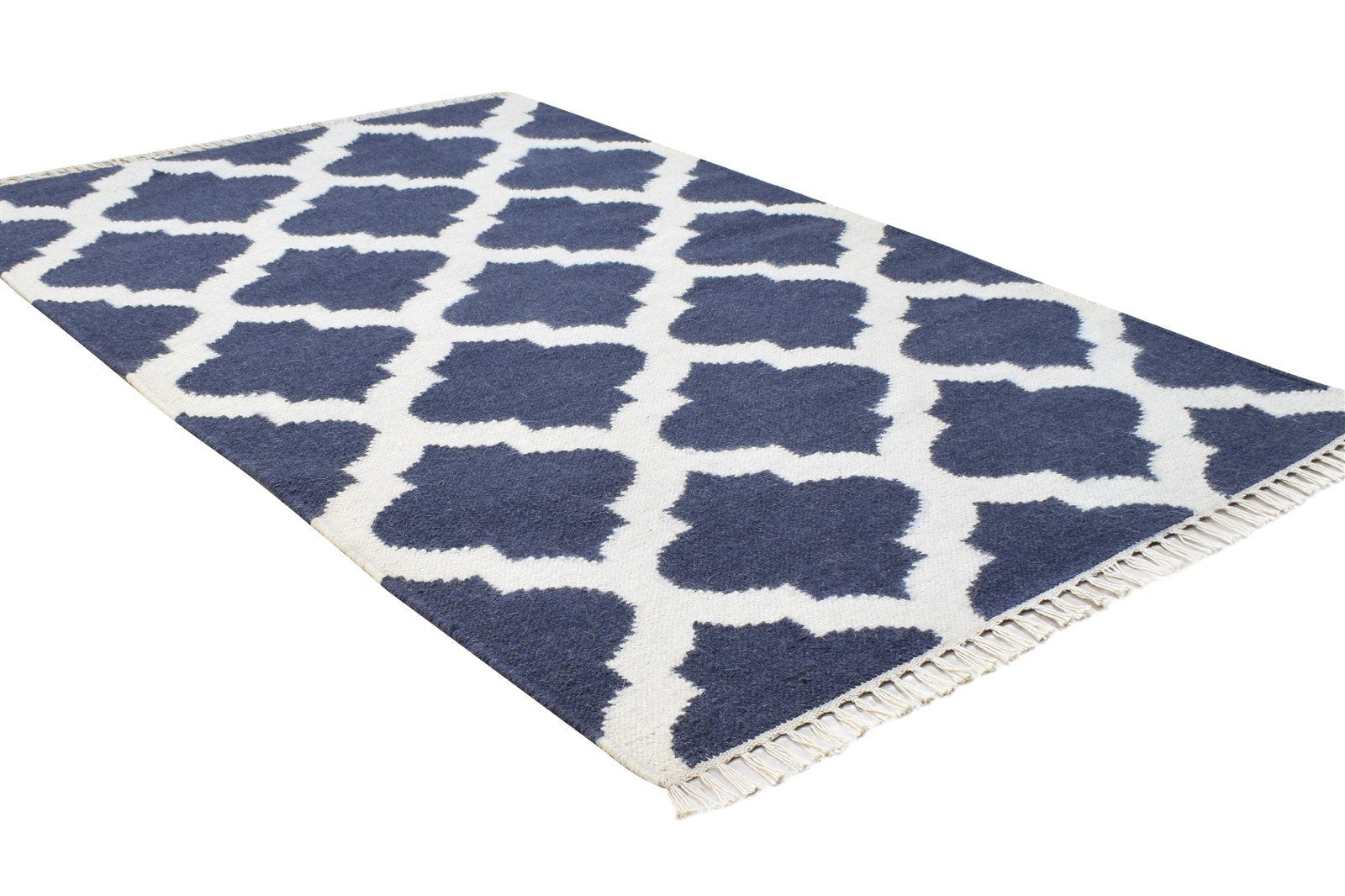 3' X 5' Rug Wool Blue Modern Dhurrie Moroccan Scroll Tile Small Carpet 7865122226325
