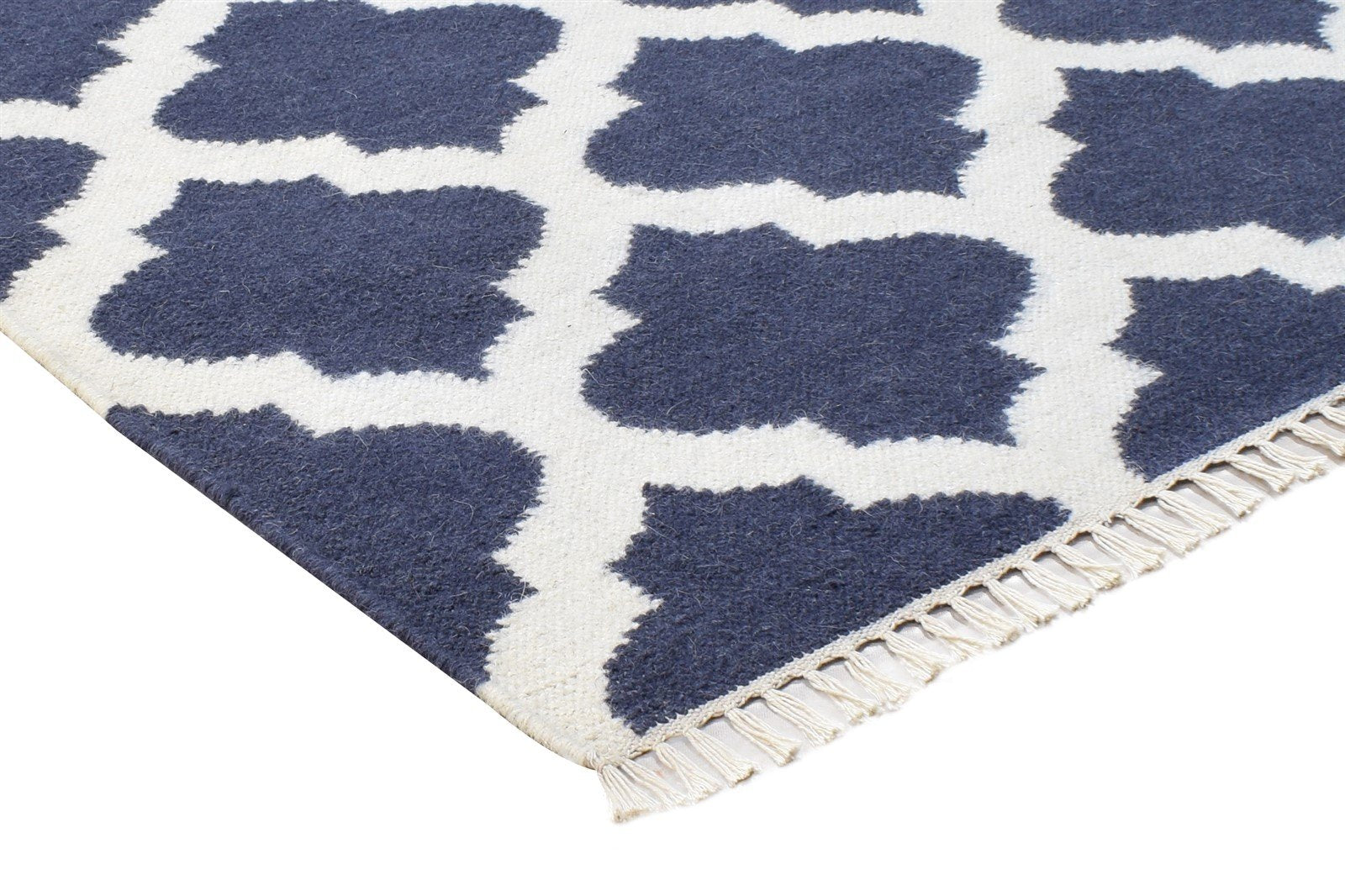 3' X 5' Rug Wool Blue Modern Dhurrie Moroccan Scroll Tile Small Carpet 7865122226325