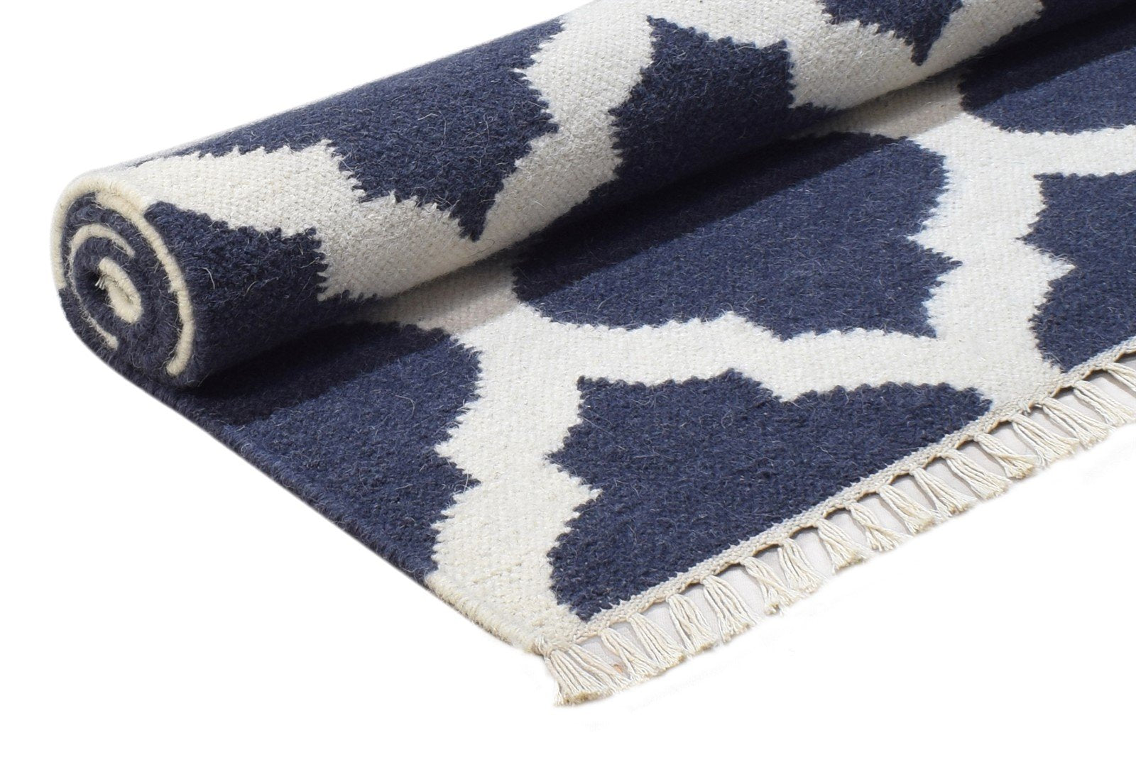 3' X 5' Rug Wool Blue Modern Dhurrie Moroccan Scroll Tile Small Carpet 7865122226325