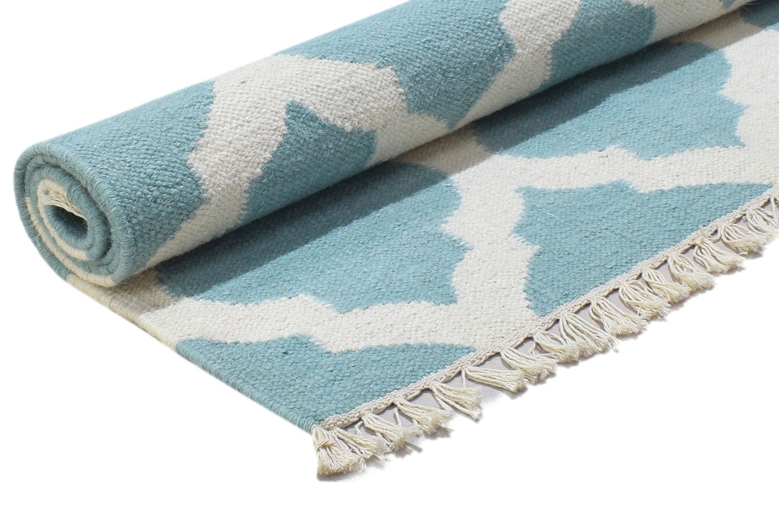 3' X 5' Rug Wool Blue Modern Dhurrie Moroccan Trellis Small Carpet 7864356274325