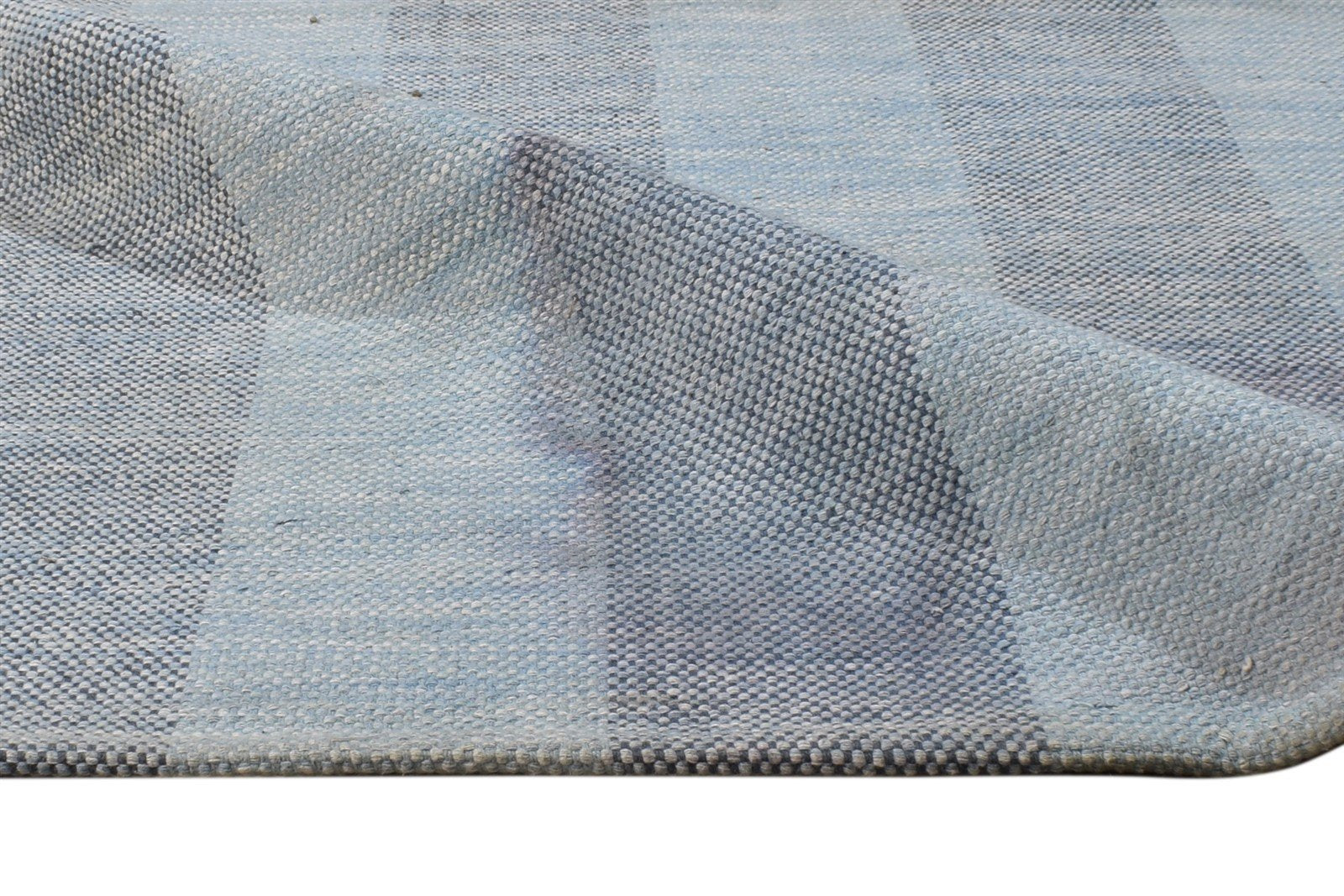 3' X 5' Rug Wool Blue Modern Dhurrie Scandinavian Striped Small Carpet 7865186812053