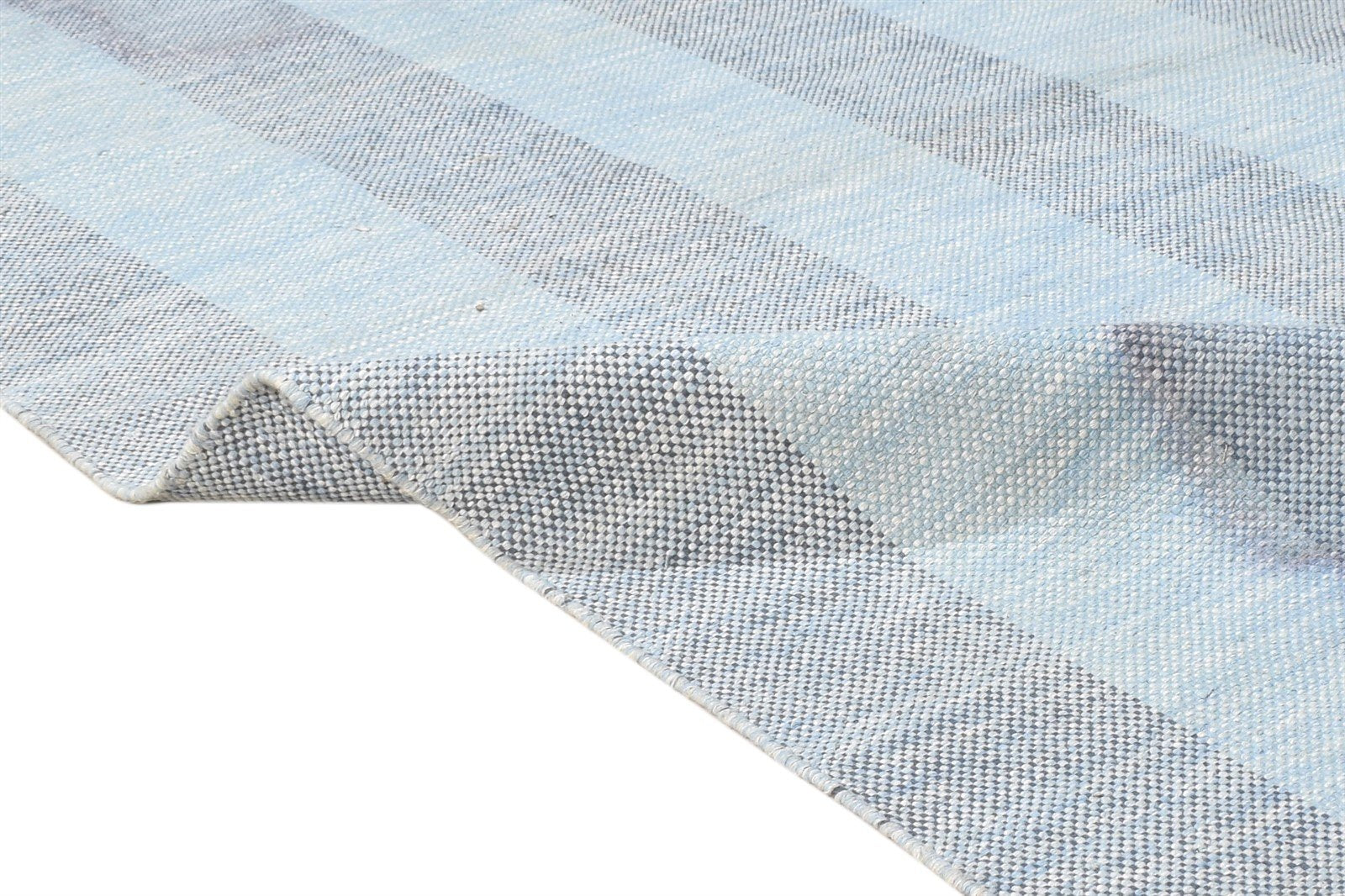 3' X 5' Rug Wool Blue Modern Dhurrie Scandinavian Striped Small Carpet 7865186812053