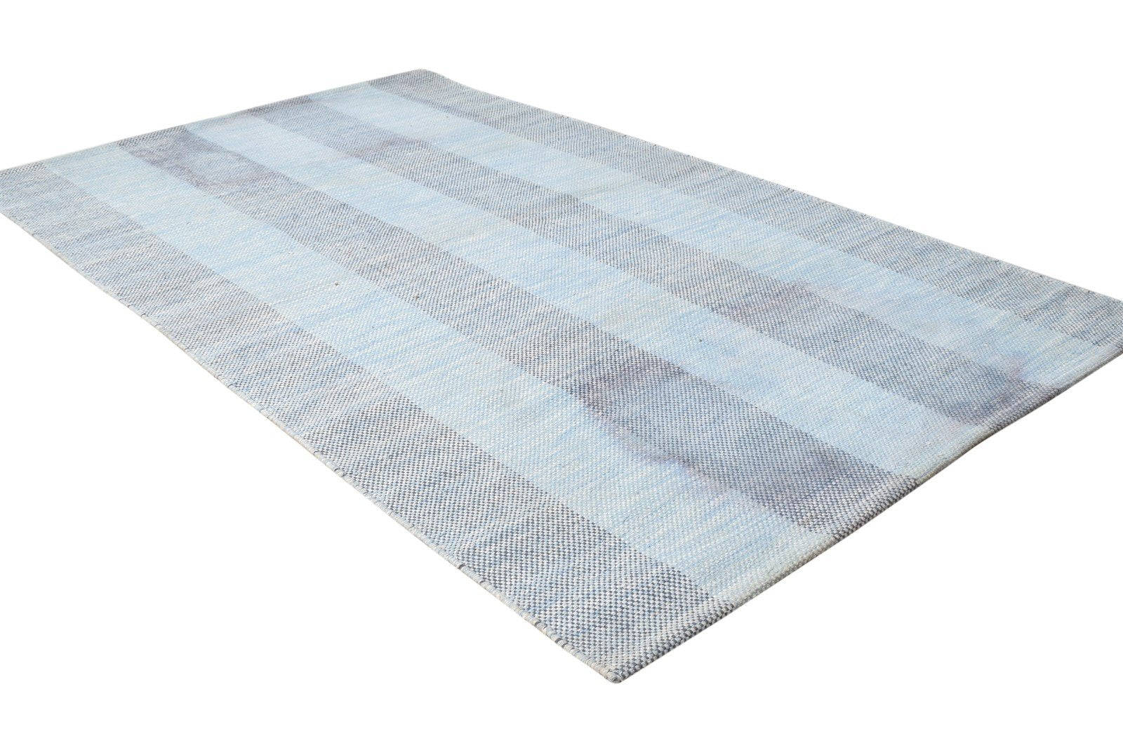 3' X 5' Rug Wool Blue Modern Dhurrie Scandinavian Striped Small Carpet 7865186812053