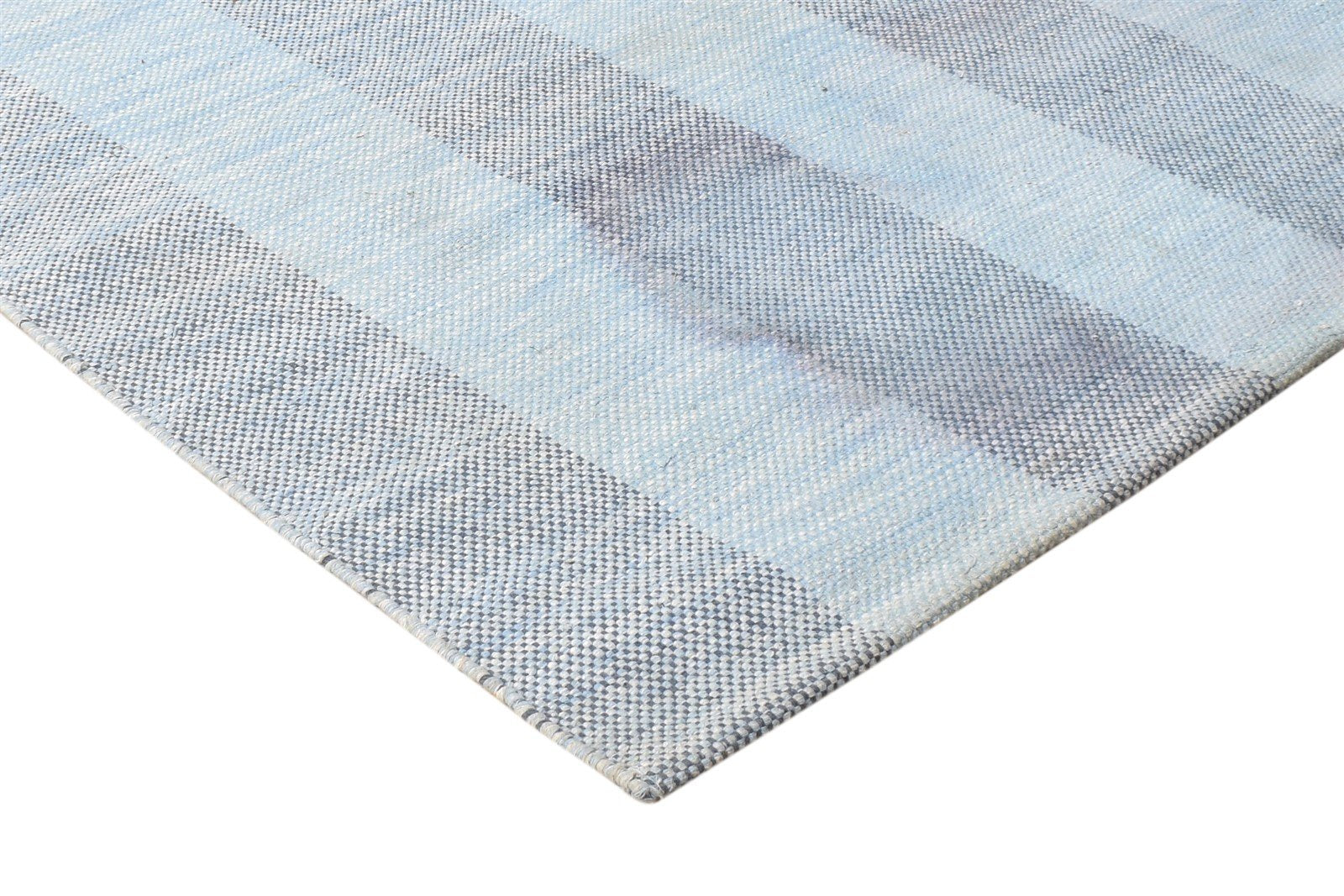 3' X 5' Rug Wool Blue Modern Dhurrie Scandinavian Striped Small Carpet 7865186812053