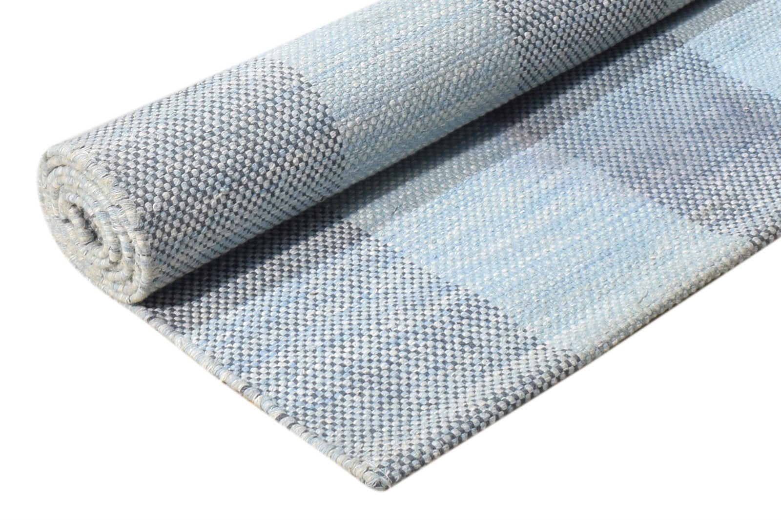 3' X 5' Rug Wool Blue Modern Dhurrie Scandinavian Striped Small Carpet 7865186812053