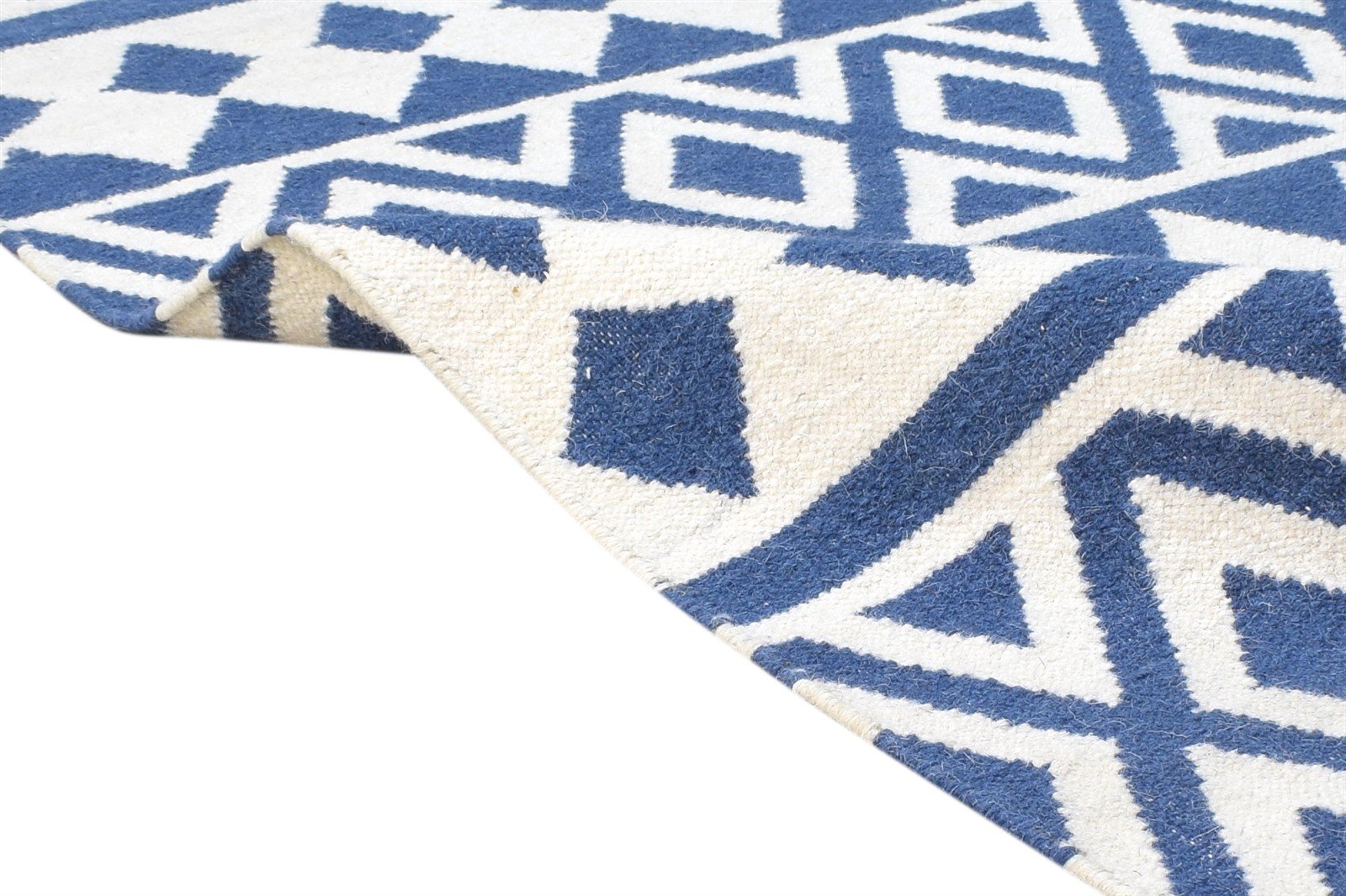 3' X 5' Rug Wool Blue Modern Dhurrie Scandinavian Triangles Small Carpet 7865121669269