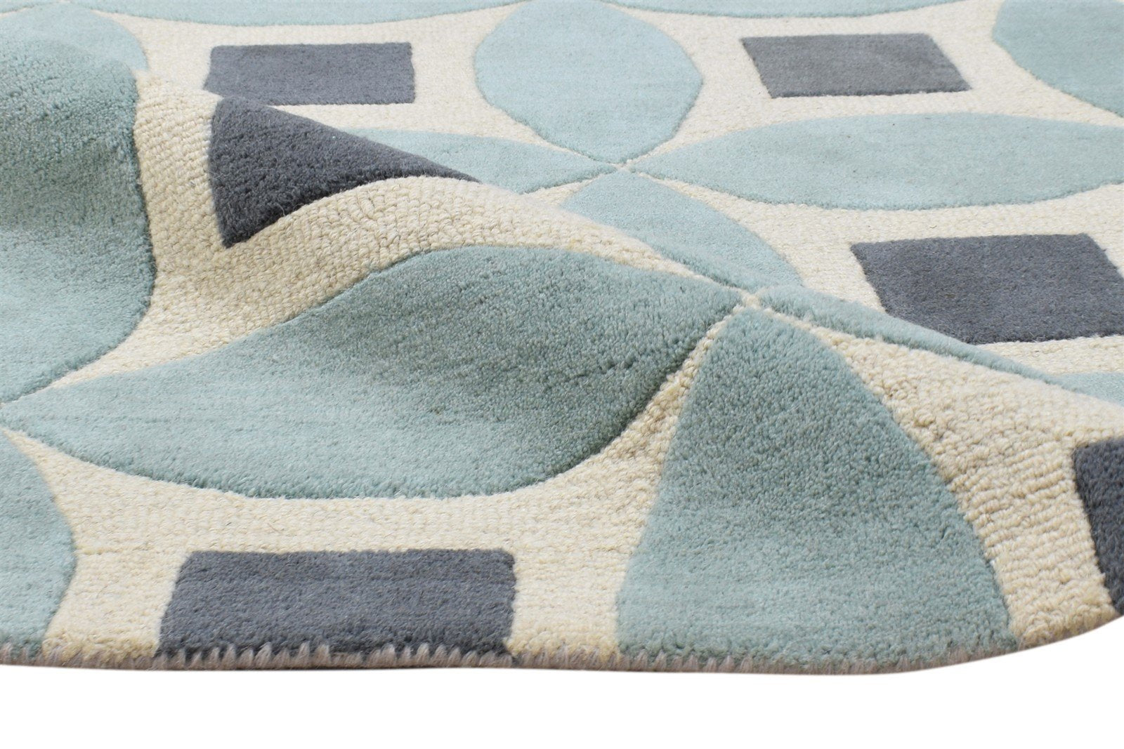 3' X 5' Rug Wool Blue Modern Hand Tufted Moroccan Geometric Room Size Carpet 7864306040981