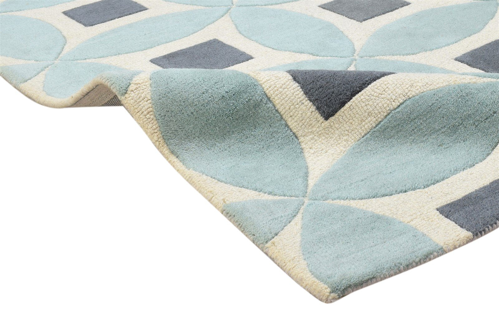 3' X 5' Rug Wool Blue Modern Hand Tufted Moroccan Geometric Room Size Carpet 7864306040981