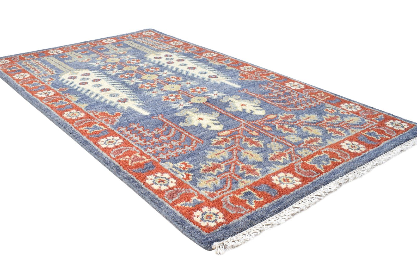 3' X 5' Rug Wool Blue Persian Hand Knotted Agra Oriental Room Size Carpet 7865091915925