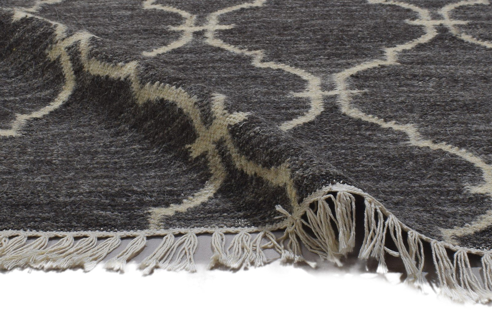 3' X 5' Rug Wool Charcoal Modern Dhurrie Moroccan Trellis Small Carpet 7864347918485