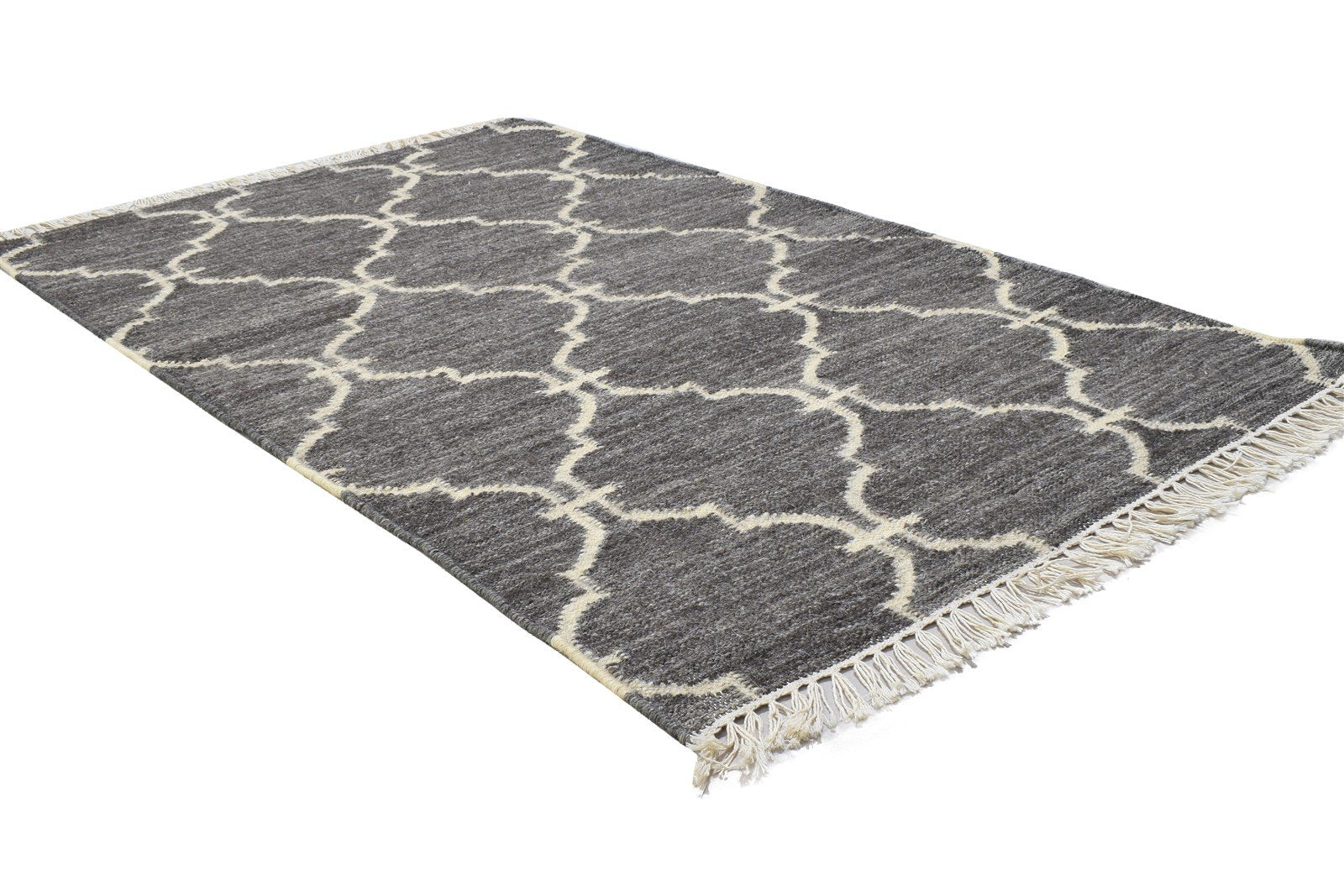 3' X 5' Rug Wool Charcoal Modern Dhurrie Moroccan Trellis Small Carpet 7864347918485
