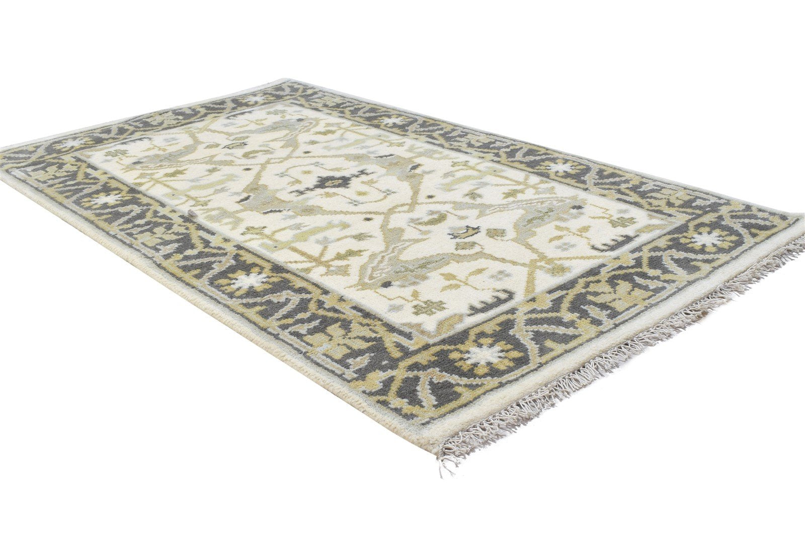 3' X 5' Rug Wool Cream Persien Hand Knotted Oushak Oriental Small Carpet 7864328355989