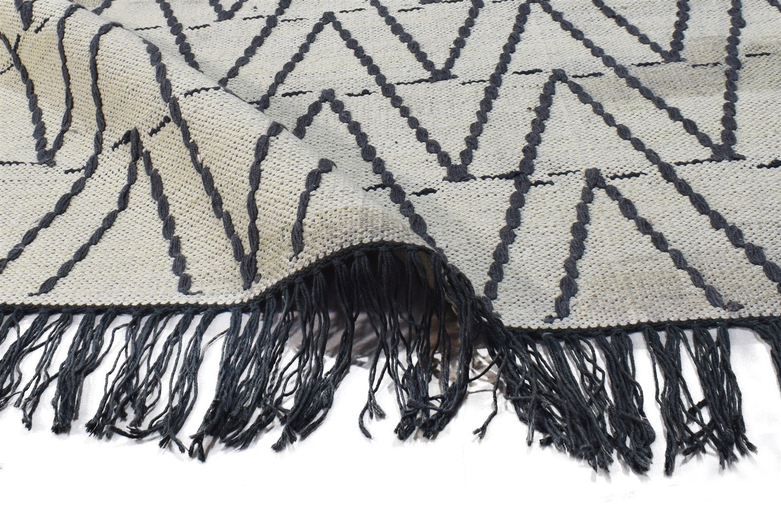 3' X 5' Rug Wool Grey Modern Dhurrie Scandinavian Chevron Room Size Carpet 7865031786645