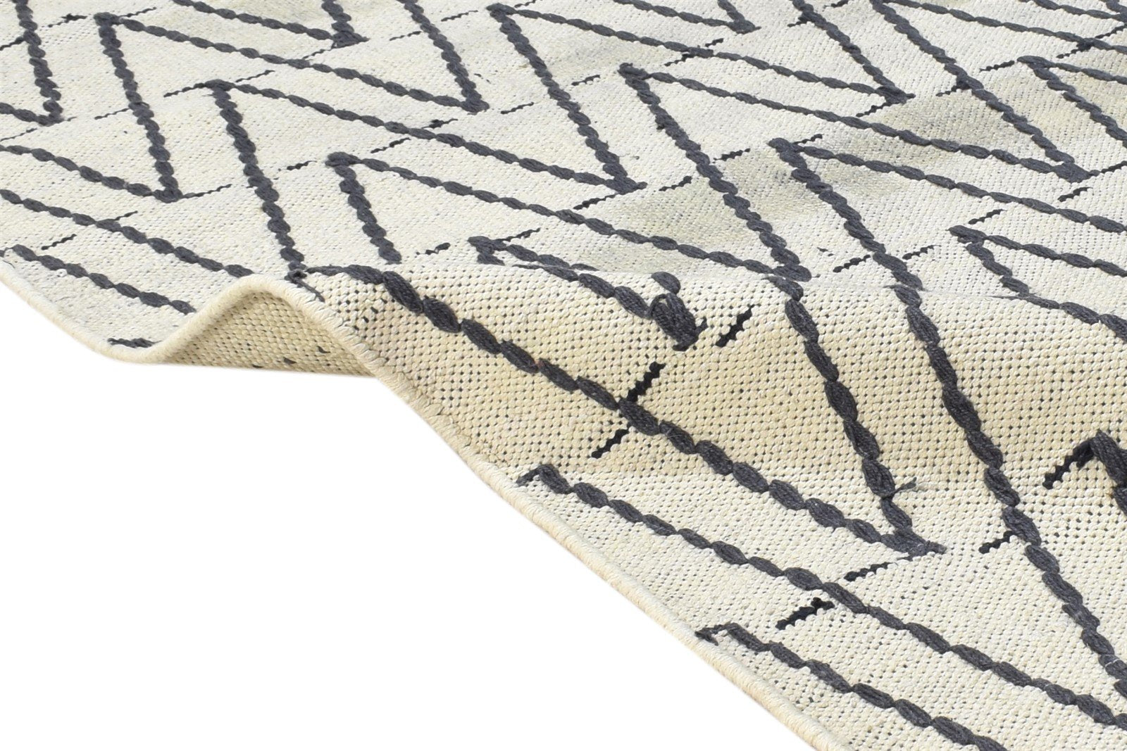 3' X 5' Rug Wool Grey Modern Dhurrie Scandinavian Chevron Room Size Carpet 7865031786645