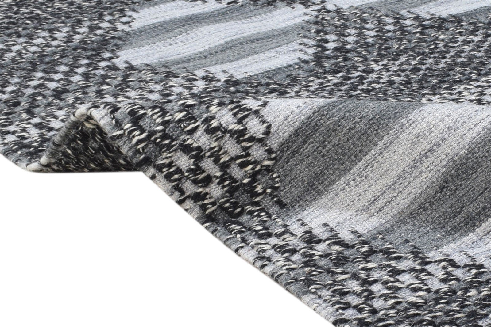 Roxy 3' X 5' Rug Wool Grey Modern Hand Woven Scandinavian Striped 7864986337429