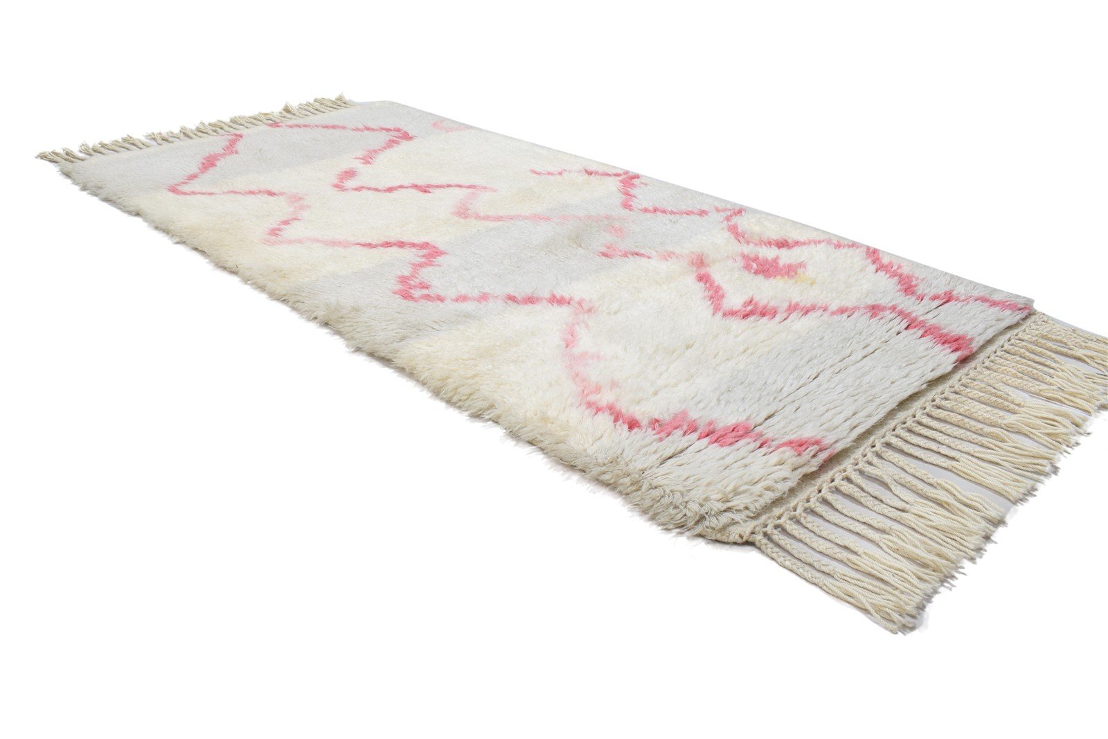 3' X 5' Rug Wool Ivory Shag Hand Knotted Moroccan Geometric Small Carpet 7864091476117