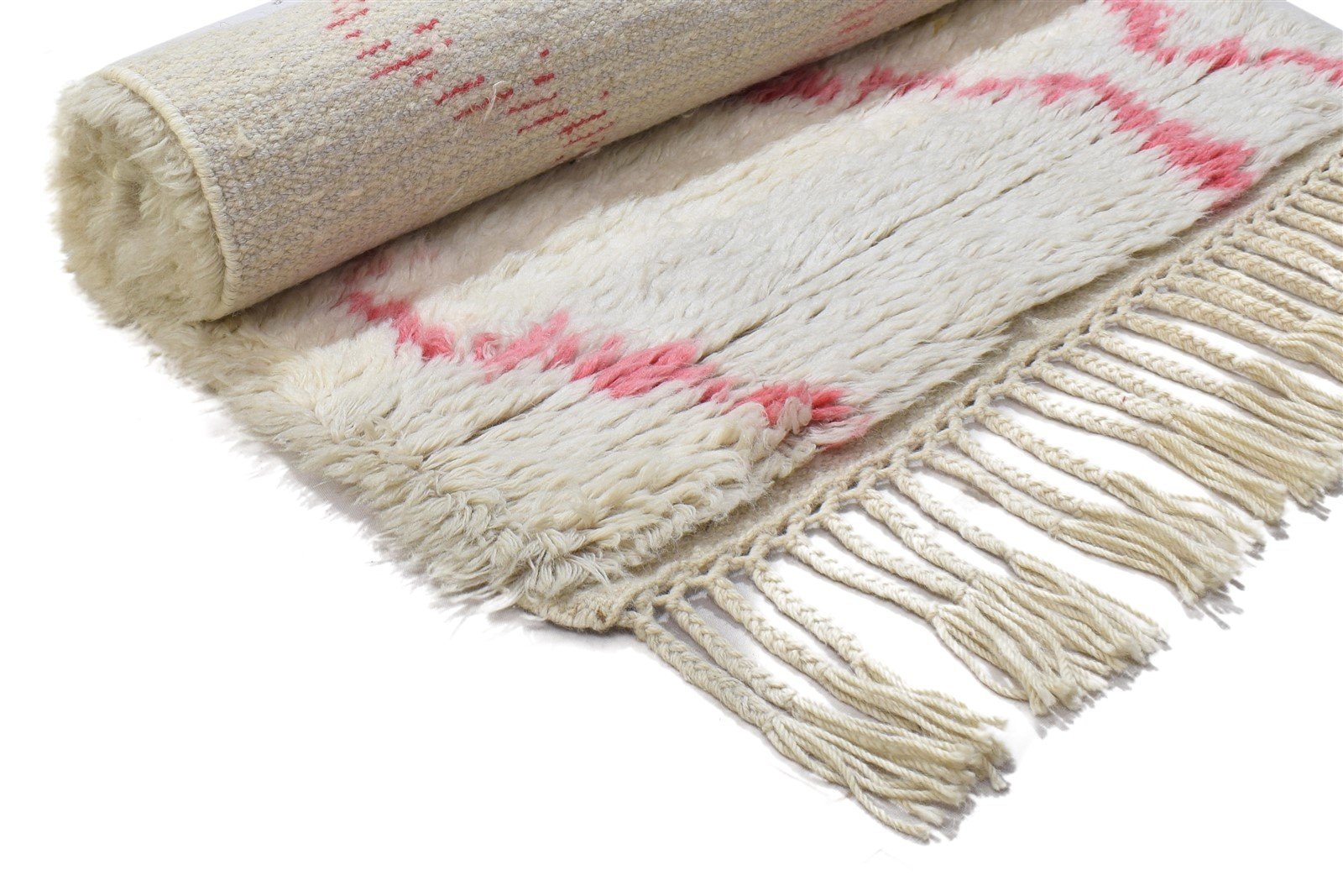 3' X 5' Rug Wool Ivory Shag Hand Knotted Moroccan Geometric Small Carpet 7864091476117