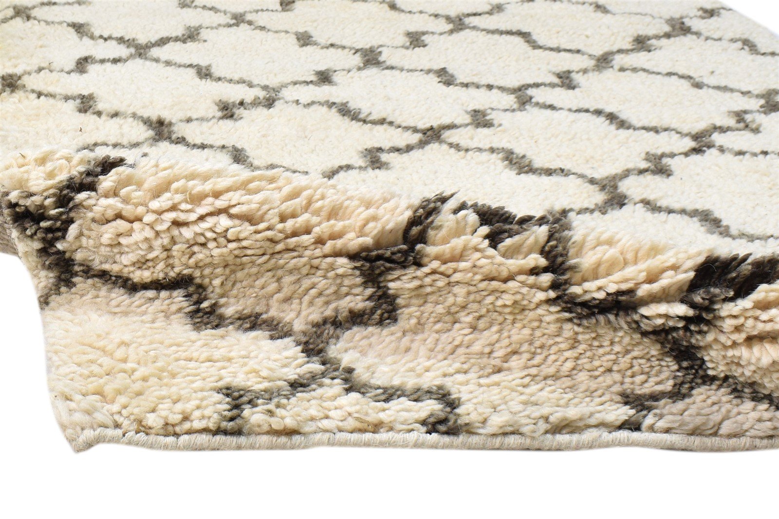 3' X 5' Rug Wool Ivory Shag Hand Knotted Moroccan Trellis Room Size Carpet 7860691140757