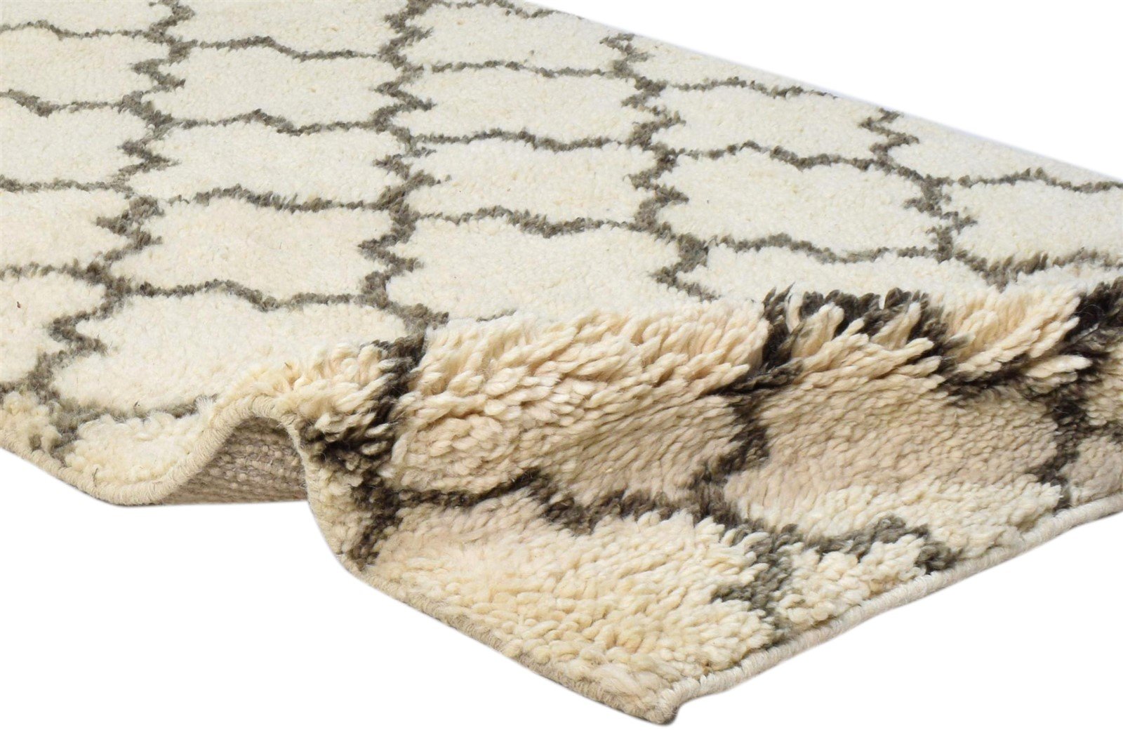 3' X 5' Rug Wool Ivory Shag Hand Knotted Moroccan Trellis Room Size Carpet 7860691140757