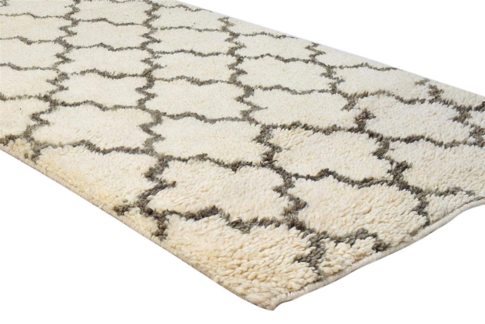3' X 5' Rug Wool Ivory Shag Hand Knotted Moroccan Trellis Room Size Carpet 7860691140757