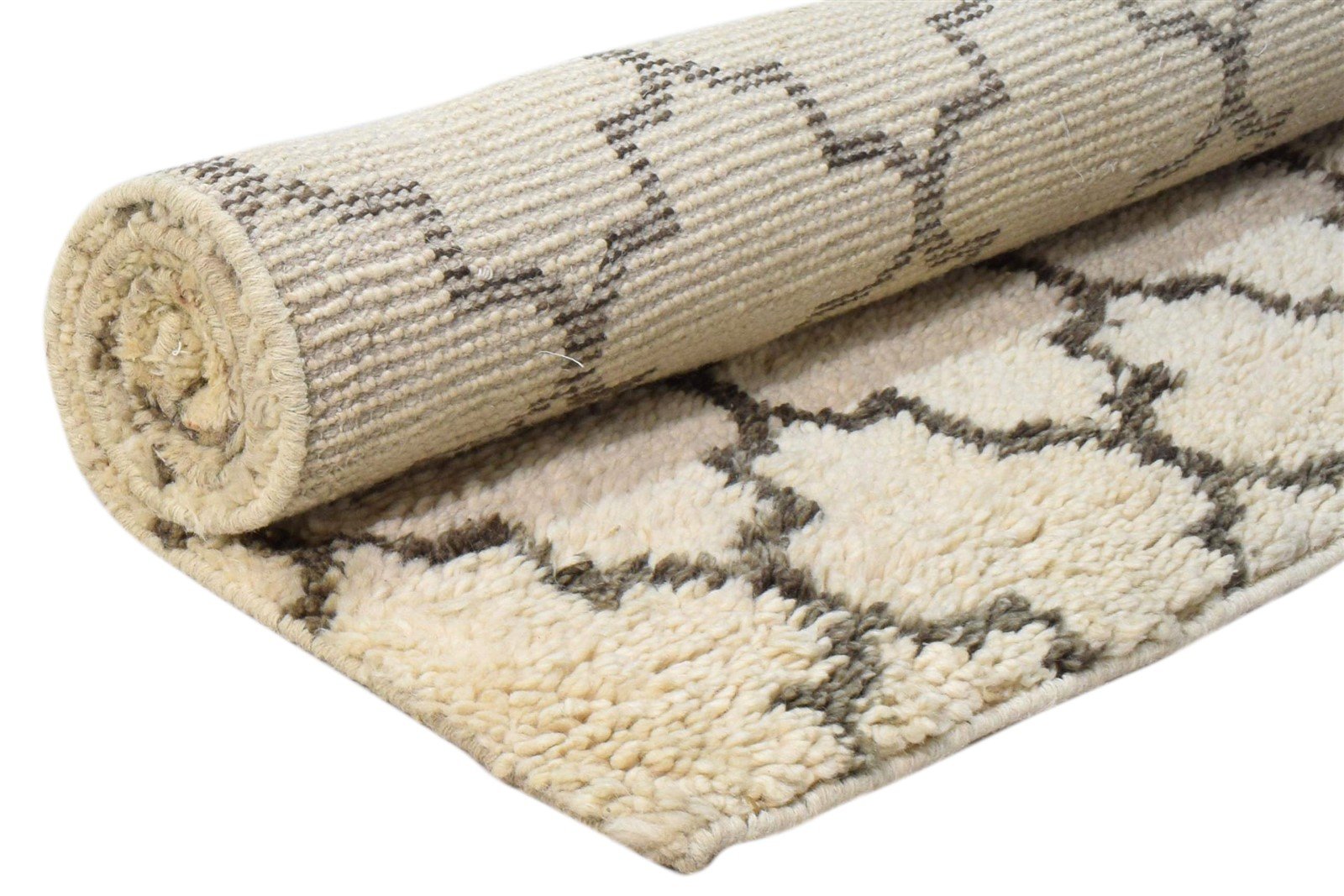 3' X 5' Rug Wool Ivory Shag Hand Knotted Moroccan Trellis Room Size Carpet 7860691140757