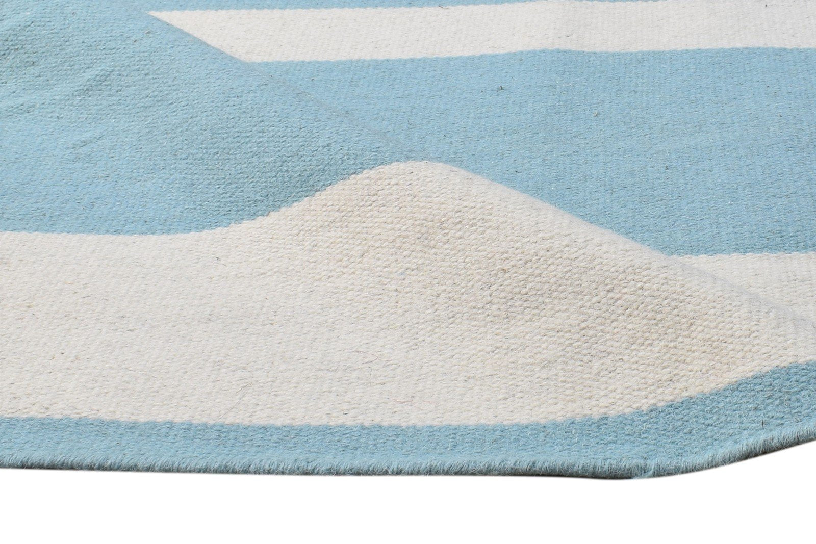 3' X 5' Rug Wool Light Blue Modern Dhurrie Scandinavian Striped Small Carpet 7865196740757