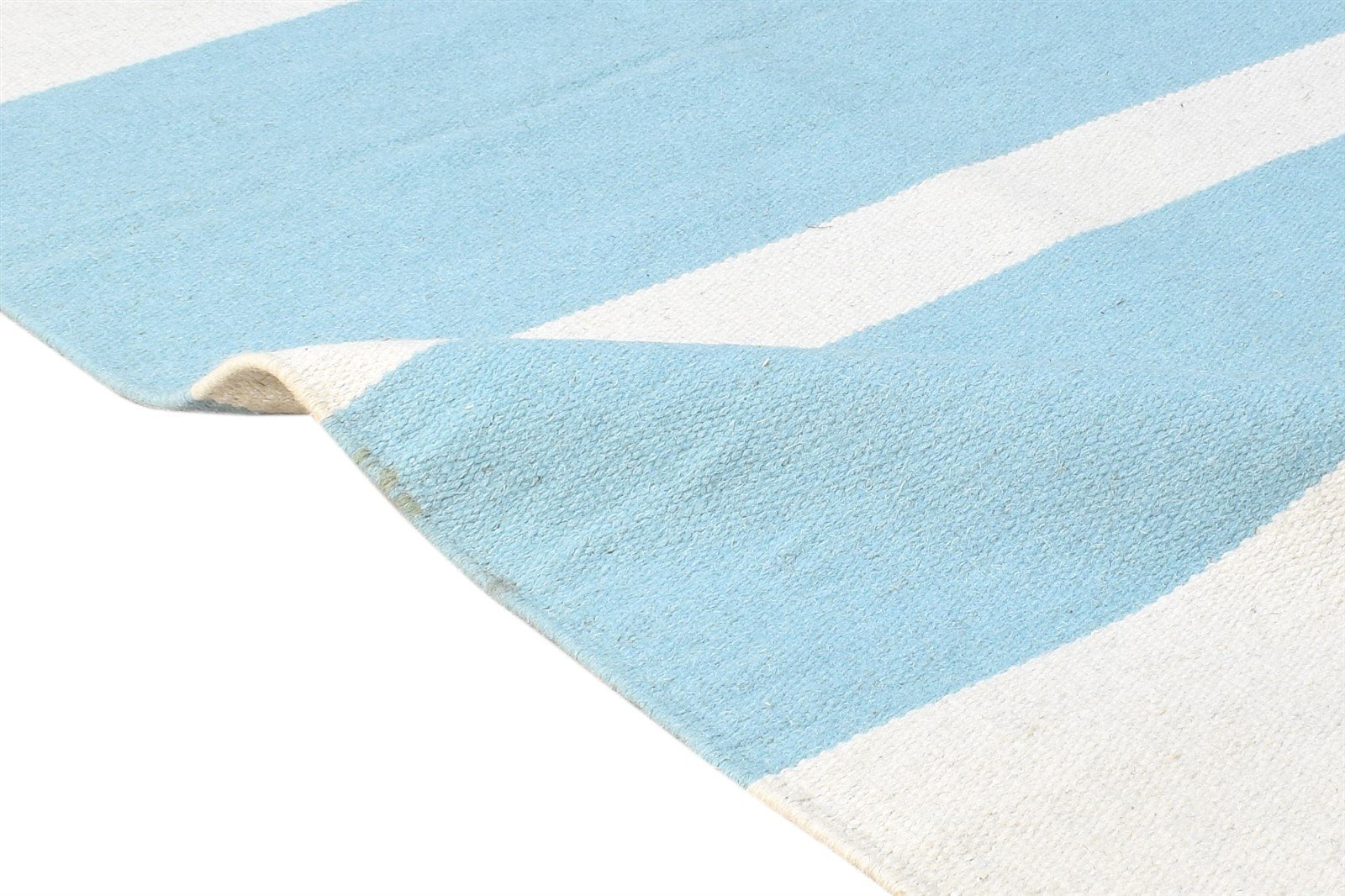 3' X 5' Rug Wool Light Blue Modern Dhurrie Scandinavian Striped Small Carpet 7865196740757