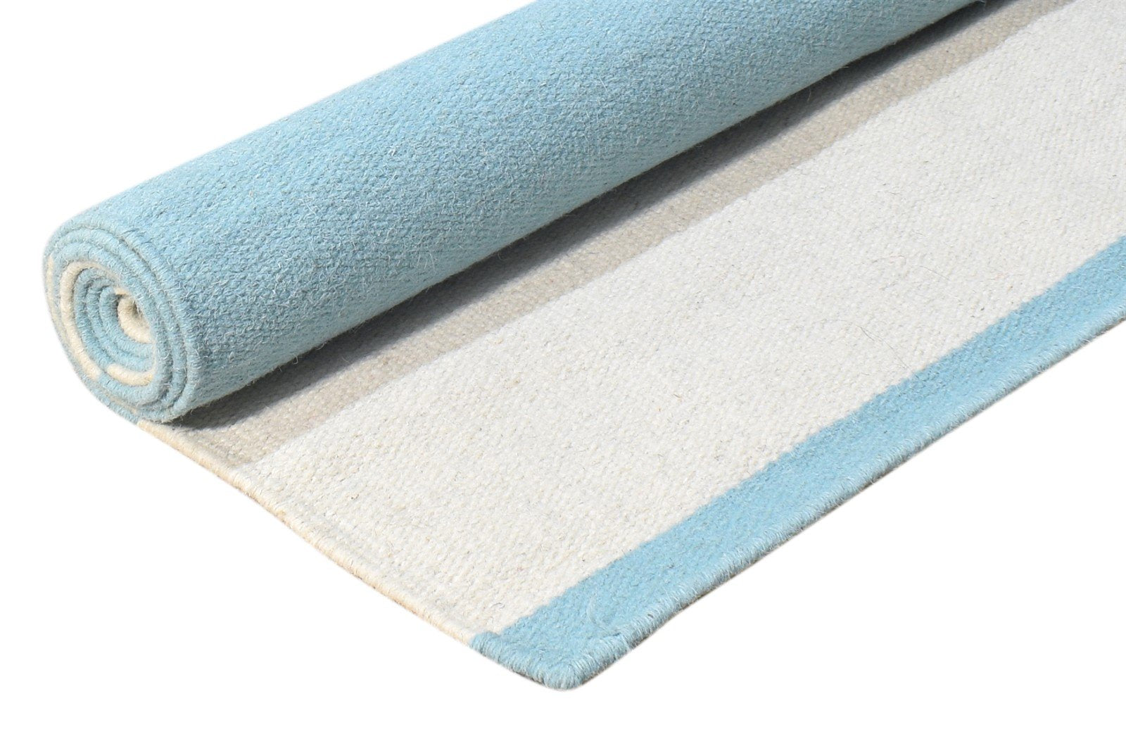 3' X 5' Rug Wool Light Blue Modern Dhurrie Scandinavian Striped Small Carpet 7865196740757