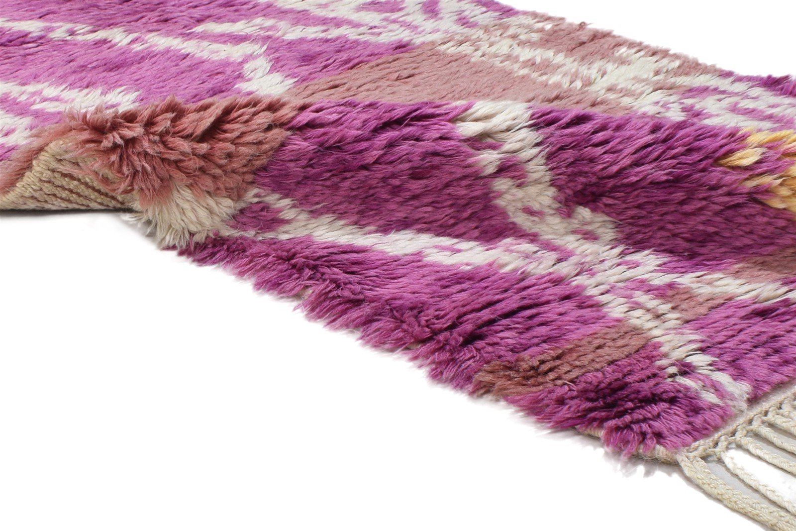 3' X 5' Rug Wool Pink Shag Hand Knotted Moroccan Geometric Small Carpet 7864091377813