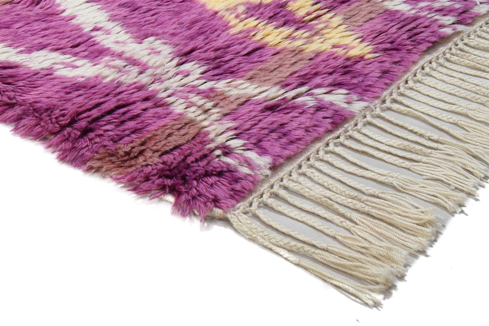 3' X 5' Rug Wool Pink Shag Hand Knotted Moroccan Geometric Small Carpet 7864091377813